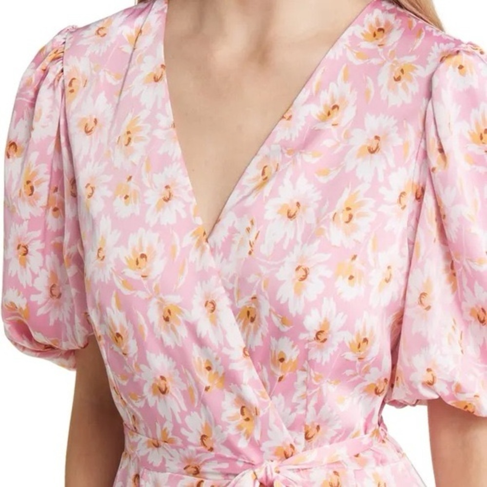 Charles Henry Pink Floral Wrap Mini Dress - Picture 7 of 14